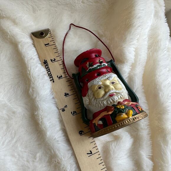 2 Ceramic Santa Head Votive Candle Holder Lanterns Handle Christmas Tea Light - Picture 6 of 11